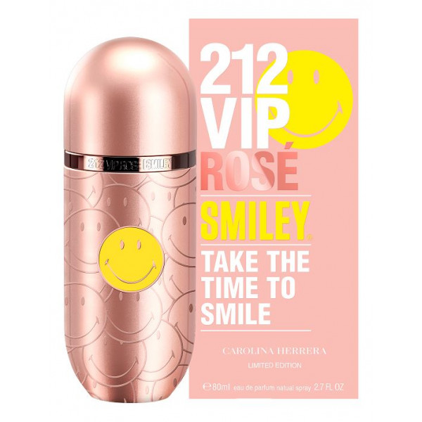 Botella y empaque 212 VIP Rosé smiley de Carolina Herrera